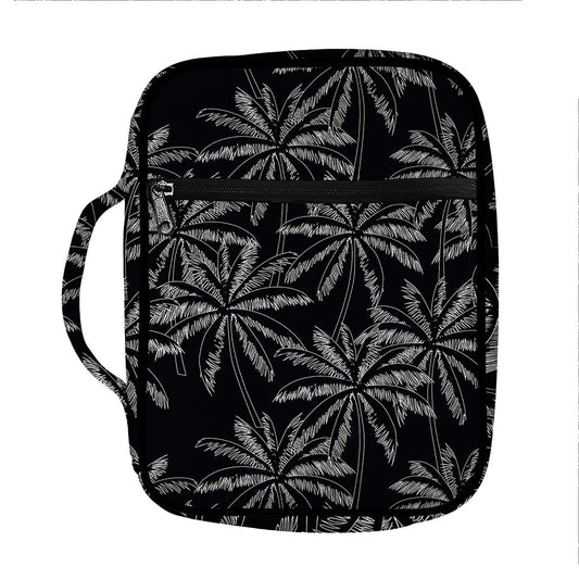Black White Palm Tree Pattern Print Front Pocket Bible Bag