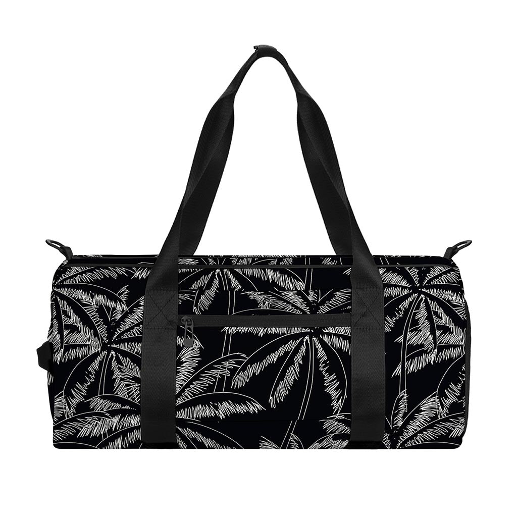 Black White Palm Tree Pattern Print Gym Bag