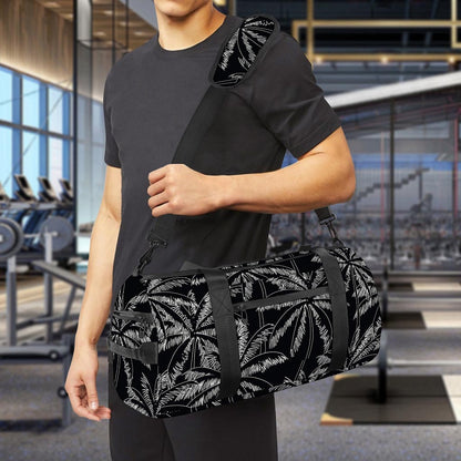 Black White Palm Tree Pattern Print Gym Bag