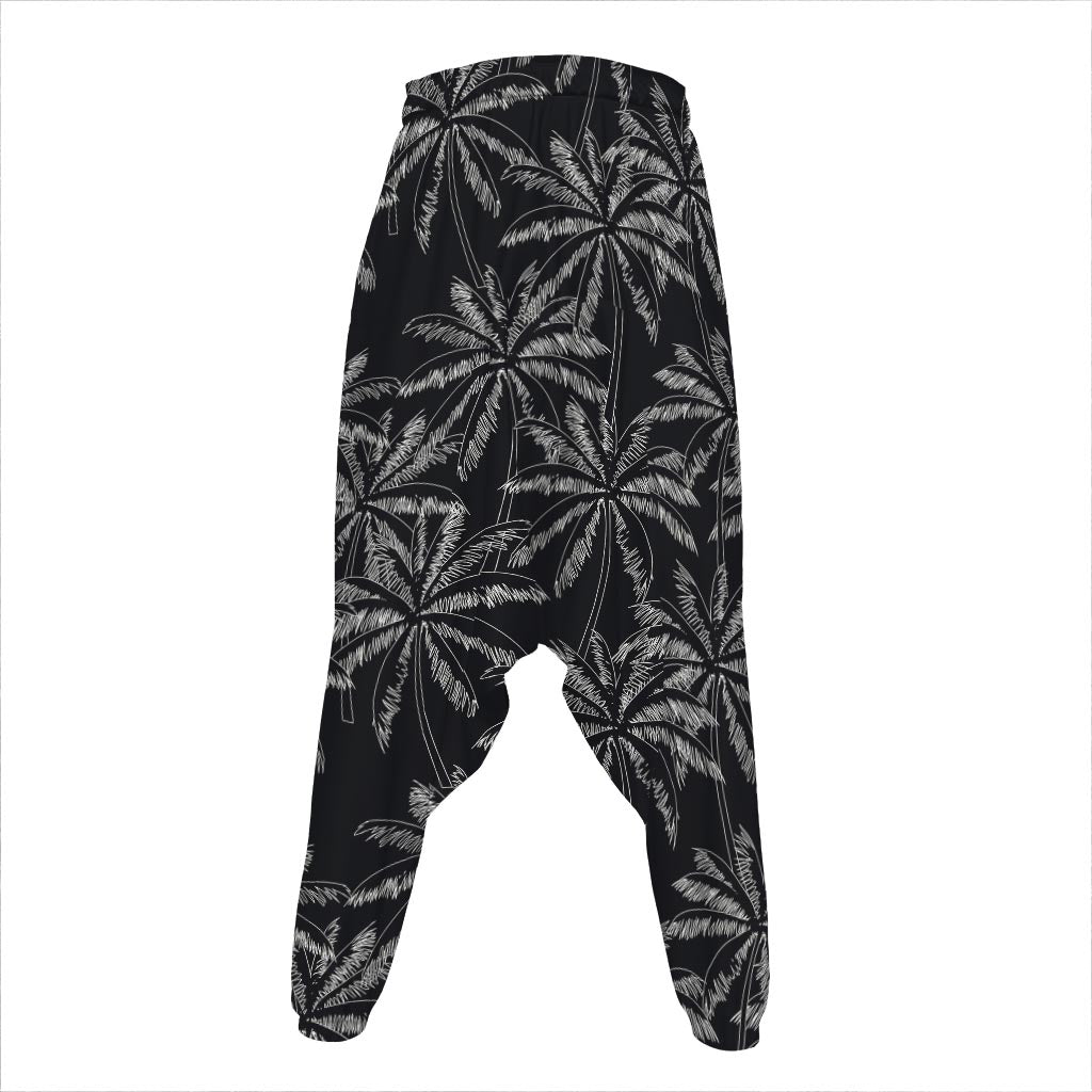 Black White Palm Tree Pattern Print Hammer Pants