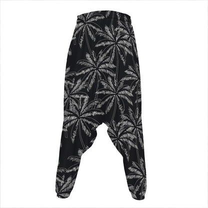Black White Palm Tree Pattern Print Hammer Pants