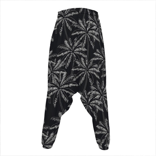 Black White Palm Tree Pattern Print Hammer Pants