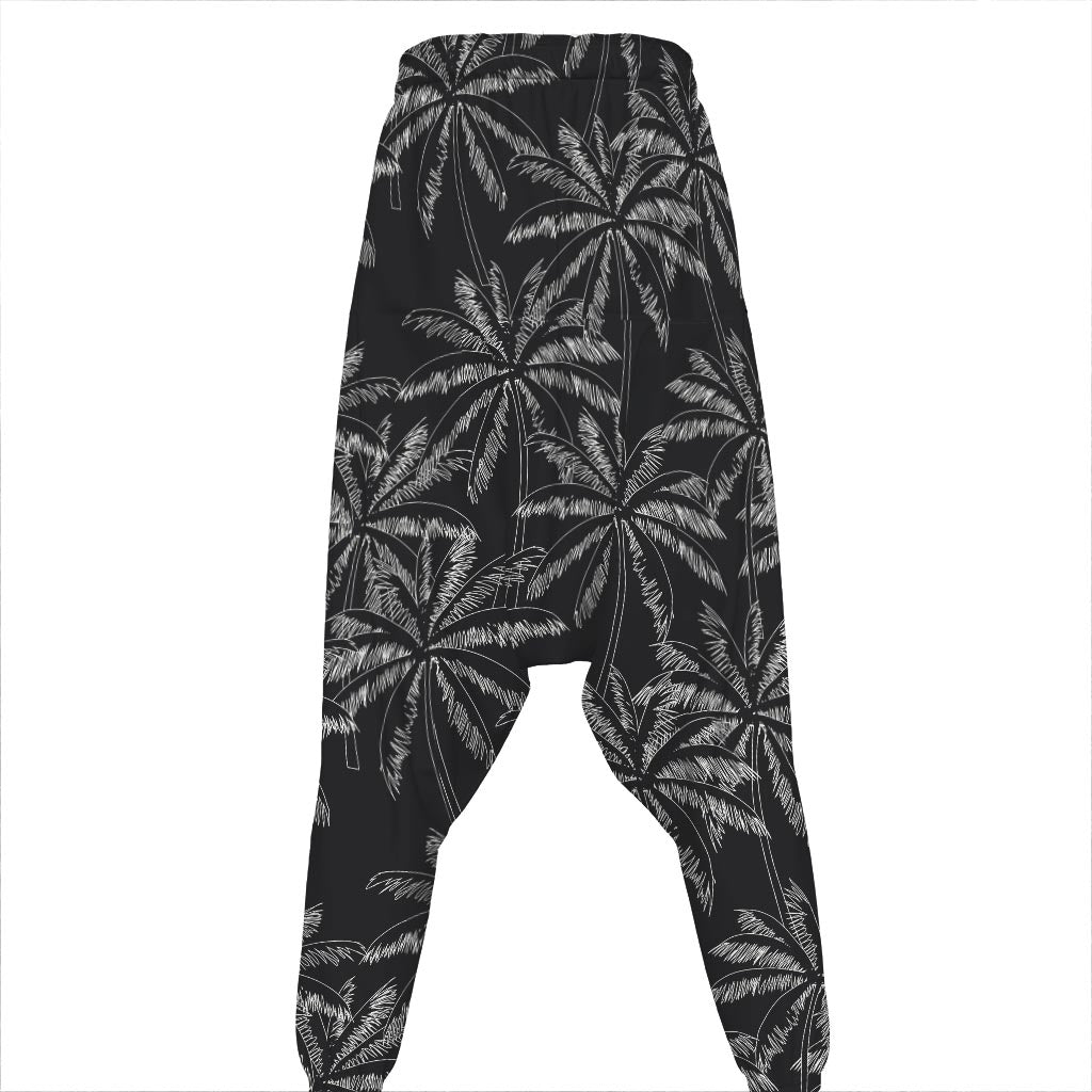 Black White Palm Tree Pattern Print Hammer Pants