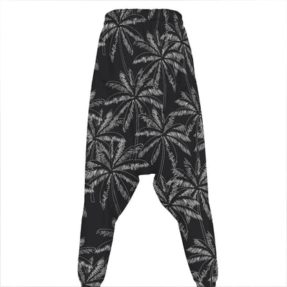 Black White Palm Tree Pattern Print Hammer Pants