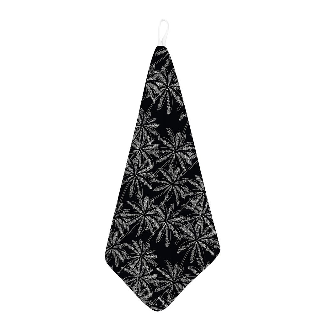 Black White Palm Tree Pattern Print Hand Towel