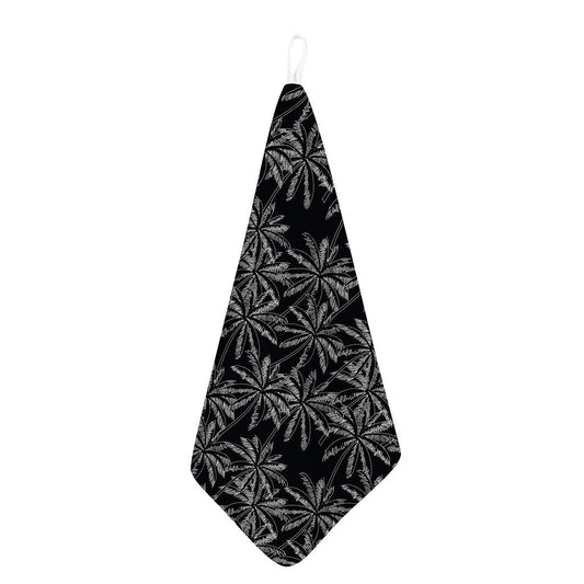 Black White Palm Tree Pattern Print Hand Towel