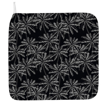 Black White Palm Tree Pattern Print Hand Towel