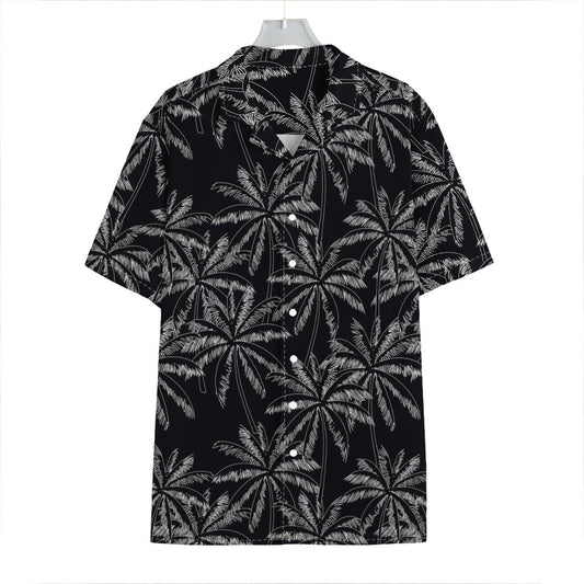Black White Palm Tree Pattern Print Hawaiian Shirt