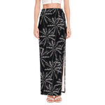 Black White Palm Tree Pattern Print High Slit Maxi Skirt