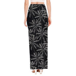 Black White Palm Tree Pattern Print High Slit Maxi Skirt