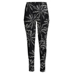 Black White Palm Tree Pattern Print High-Waisted Pocket Leggings