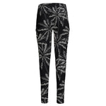 Black White Palm Tree Pattern Print High-Waisted Pocket Leggings