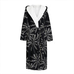 Black White Palm Tree Pattern Print Hooded Bathrobe