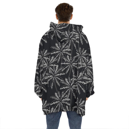 Black White Palm Tree Pattern Print Hoodie Blanket