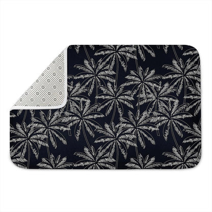Black White Palm Tree Pattern Print Indoor Door Mat