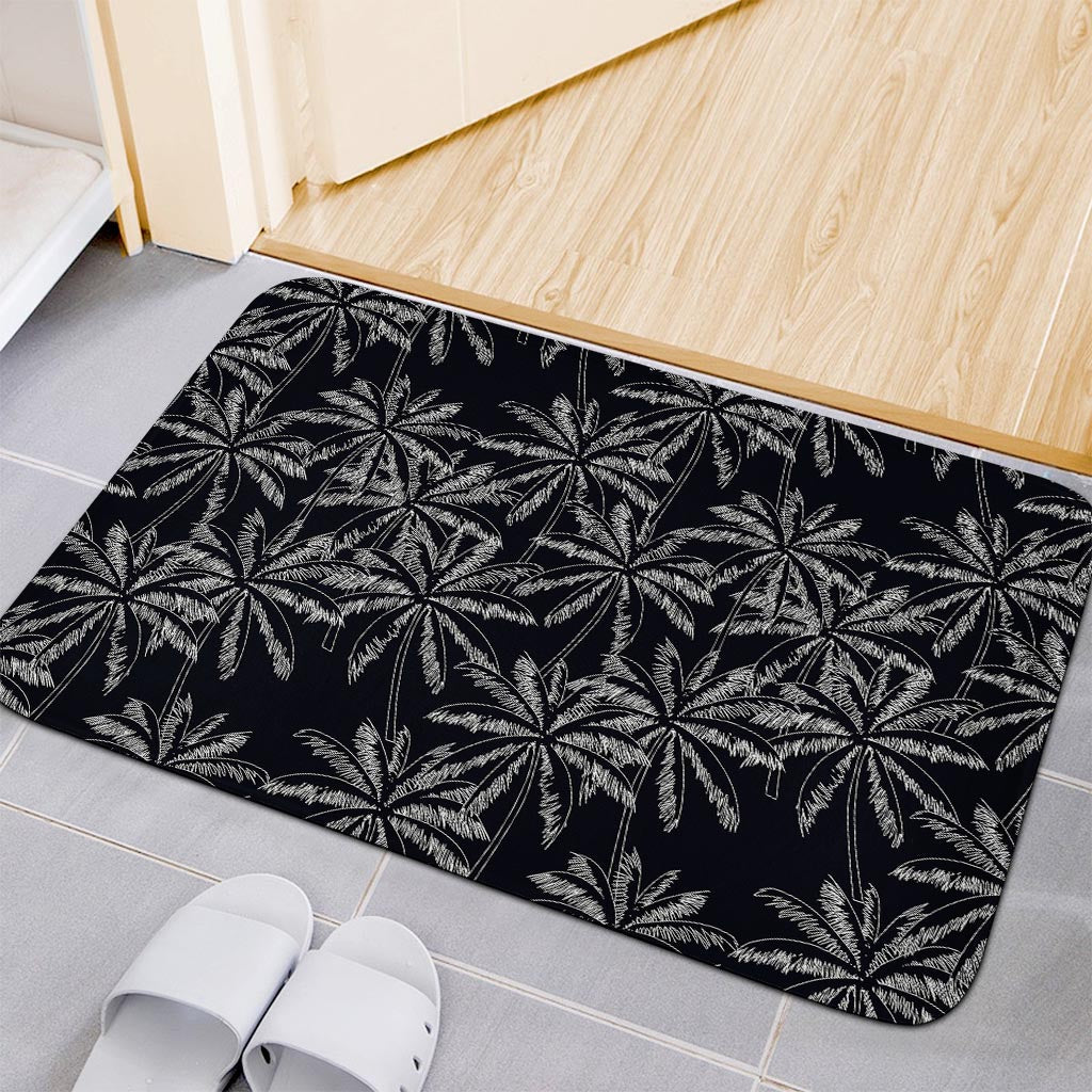 Black White Palm Tree Pattern Print Indoor Door Mat