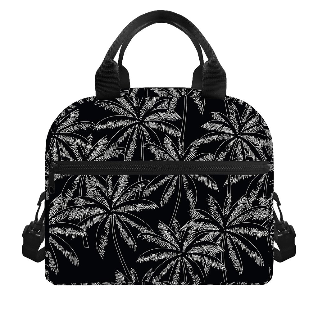 Black White Palm Tree Pattern Print Insulated Lunch Bag
