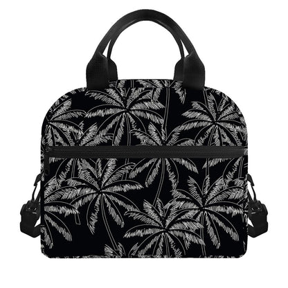 Black White Palm Tree Pattern Print Insulated Lunch Bag
