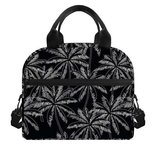 Black White Palm Tree Pattern Print Insulated Lunch Bag