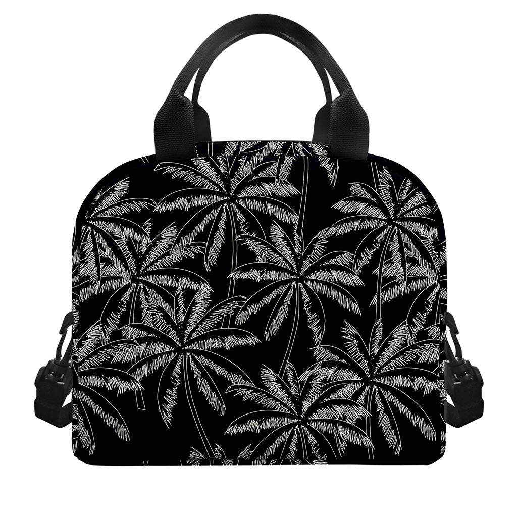 Black White Palm Tree Pattern Print Insulated Lunch Bag