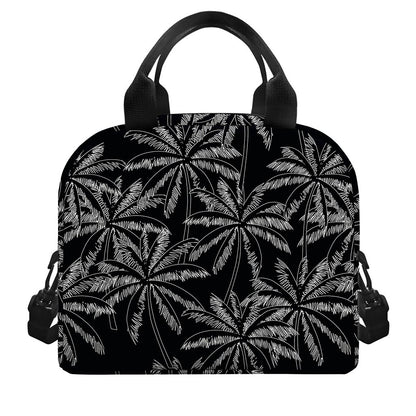 Black White Palm Tree Pattern Print Insulated Lunch Bag