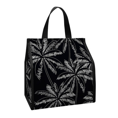 Black White Palm Tree Pattern Print Insulated Lunch Tote