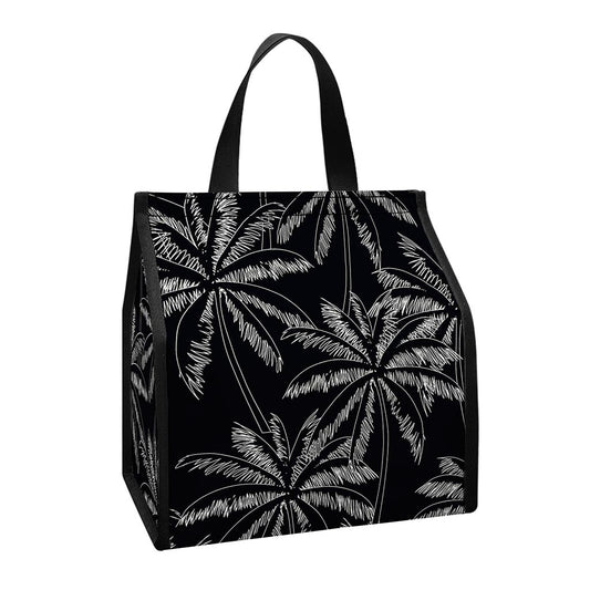 Black White Palm Tree Pattern Print Insulated Lunch Tote