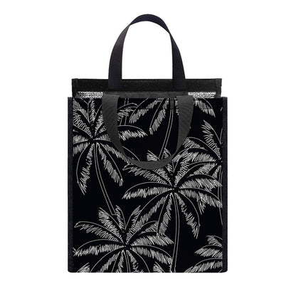 Black White Palm Tree Pattern Print Insulated Lunch Tote