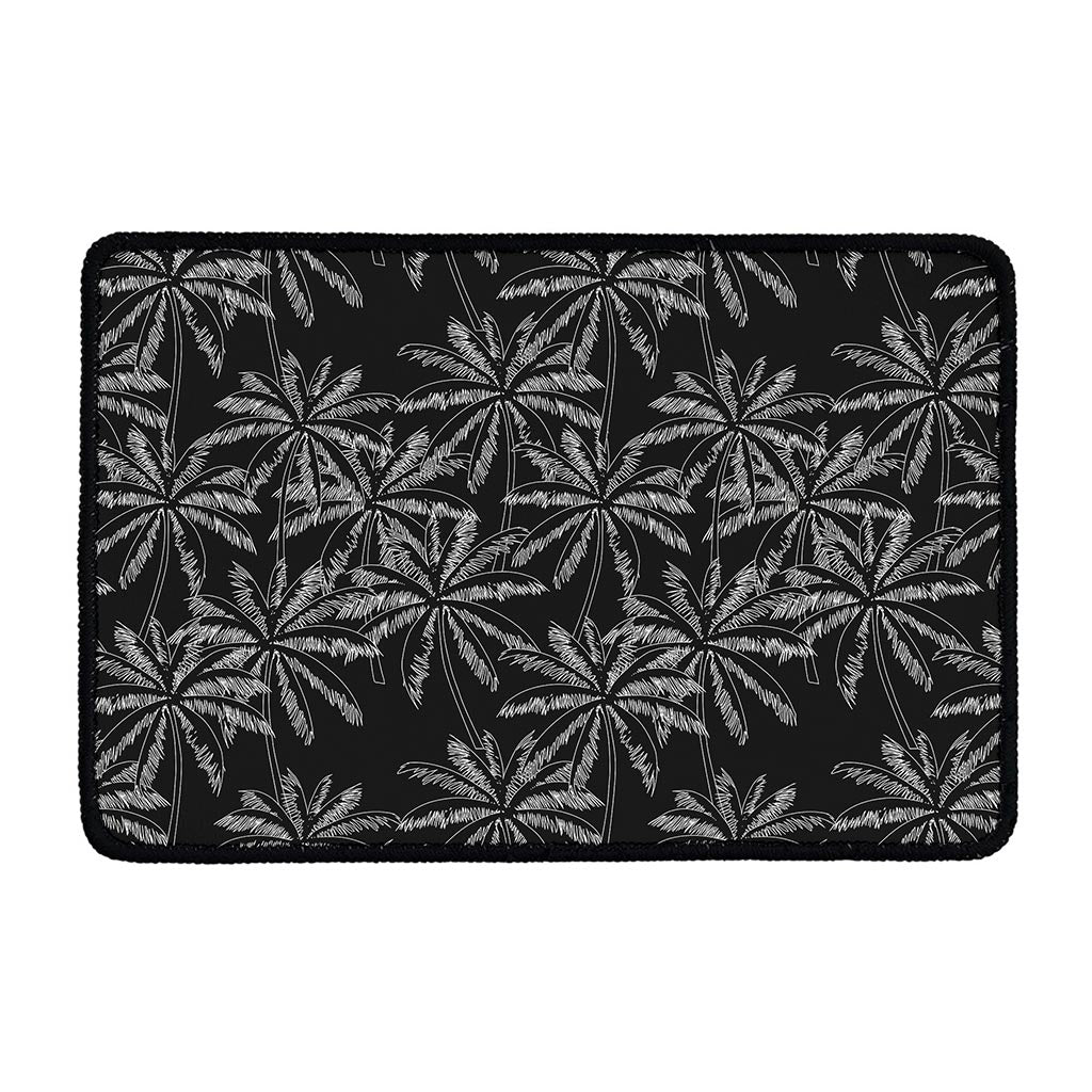 Black White Palm Tree Pattern Print Kitchen Mat
