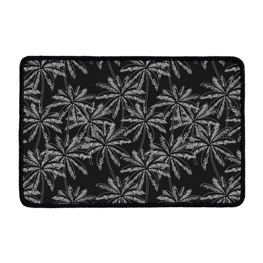 Black White Palm Tree Pattern Print Kitchen Mat