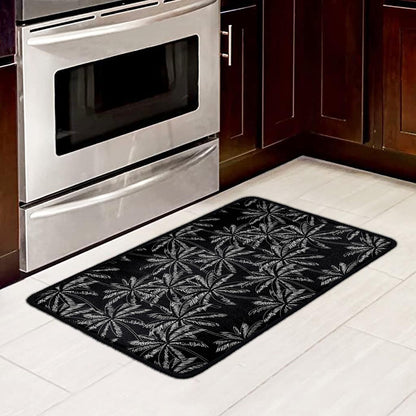 Black White Palm Tree Pattern Print Kitchen Mat