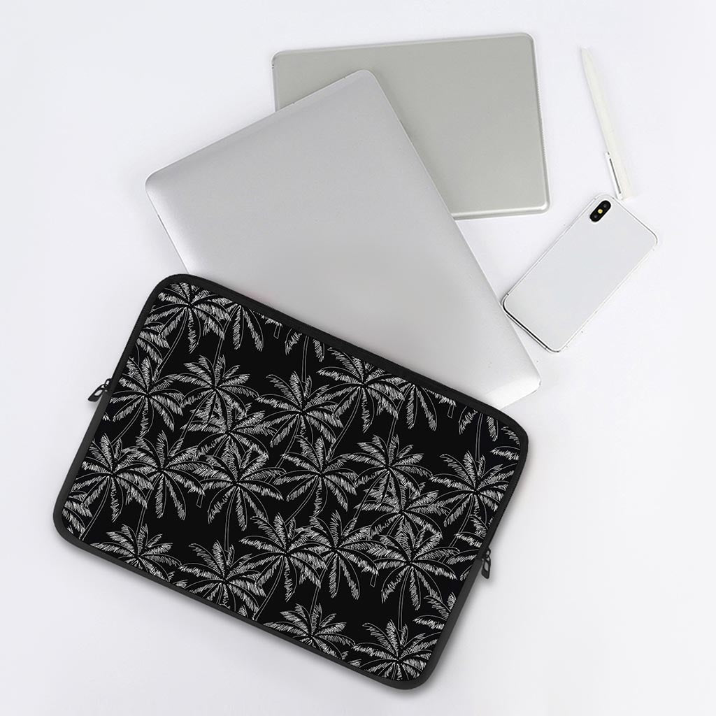 Black White Palm Tree Pattern Print Laptop Sleeve