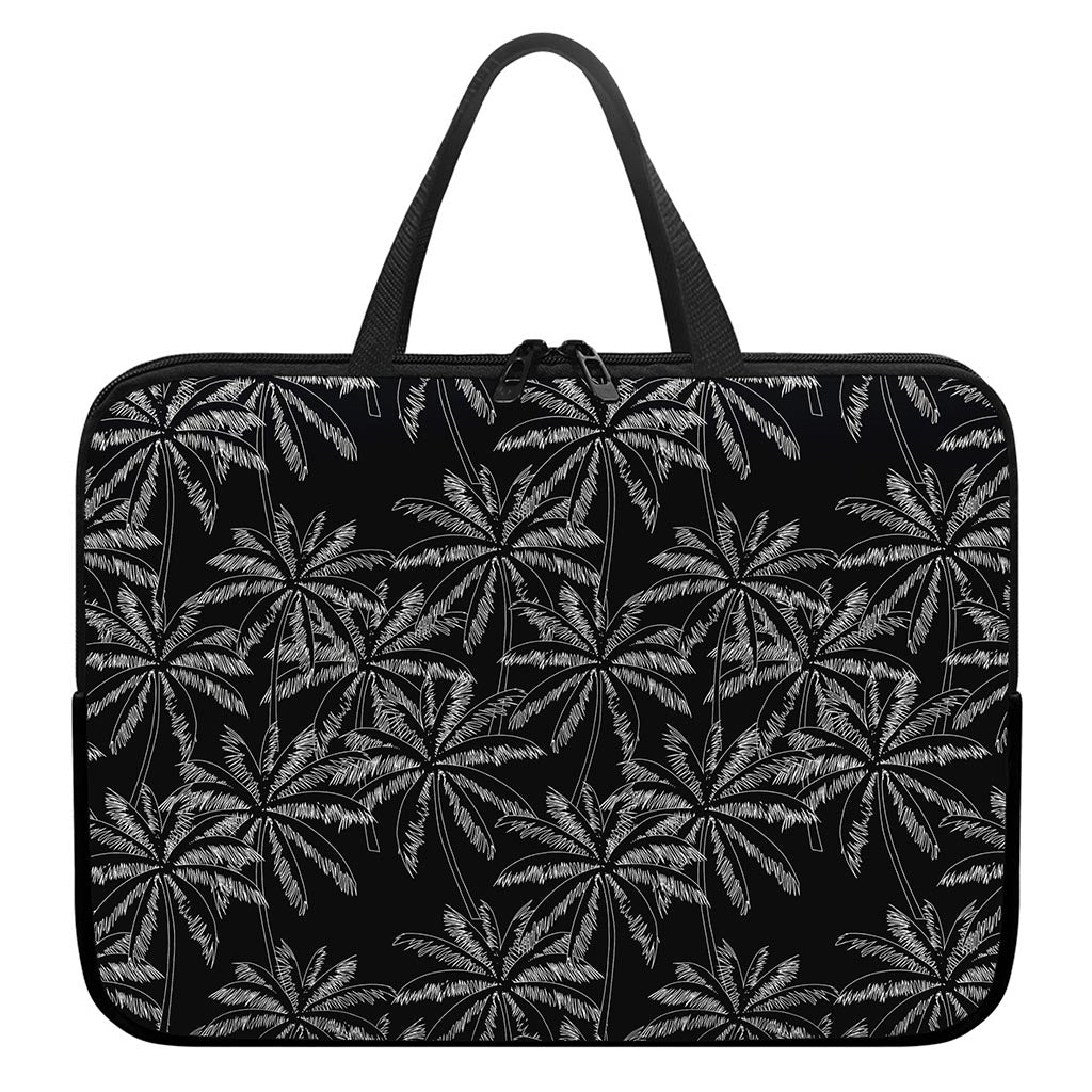 Black White Palm Tree Pattern Print Laptop Sleeve With Handle