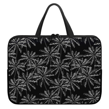 Black White Palm Tree Pattern Print Laptop Sleeve With Handle