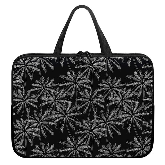 Black White Palm Tree Pattern Print Laptop Sleeve With Handle