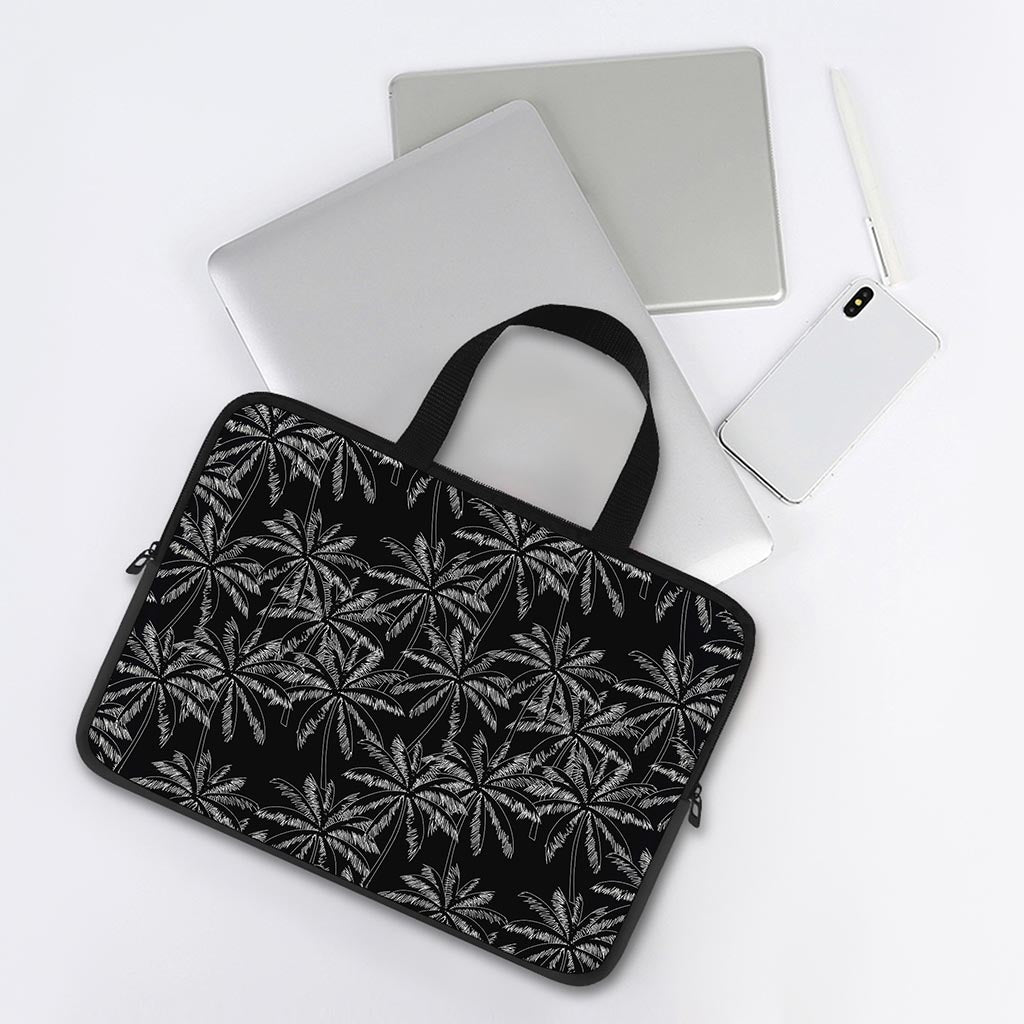Black White Palm Tree Pattern Print Laptop Sleeve With Handle