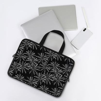 Black White Palm Tree Pattern Print Laptop Sleeve With Handle