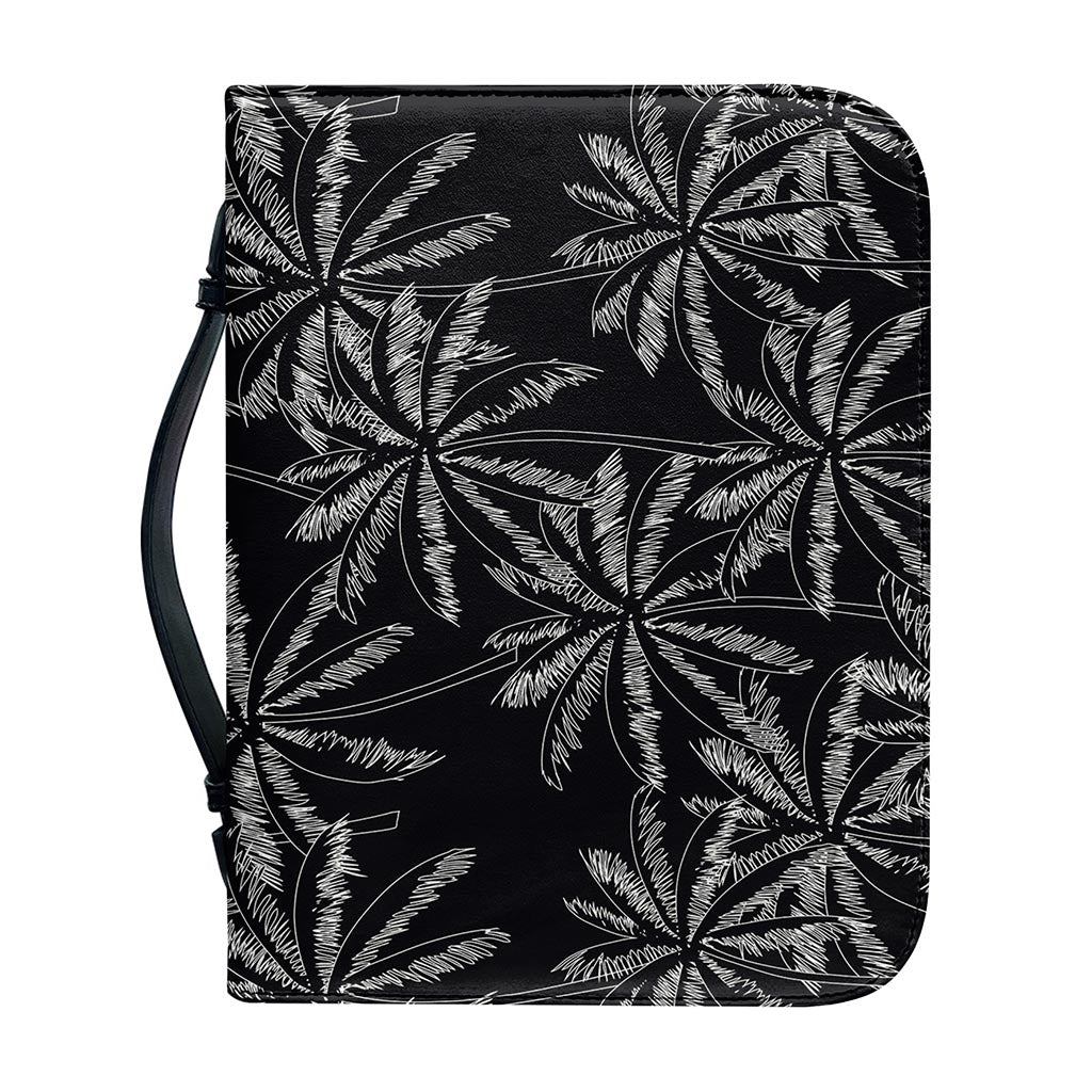 Black White Palm Tree Pattern Print Leather Bible Cover