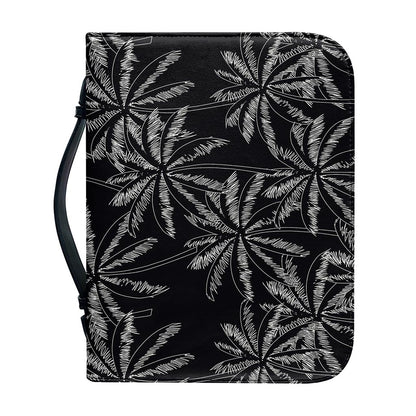 Black White Palm Tree Pattern Print Leather Bible Cover