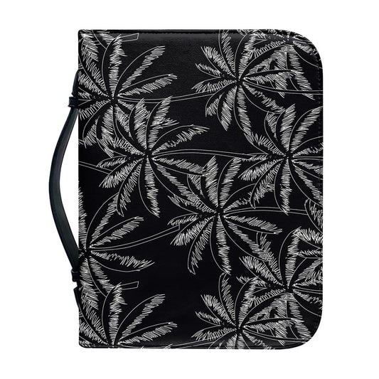 Black White Palm Tree Pattern Print Leather Bible Cover