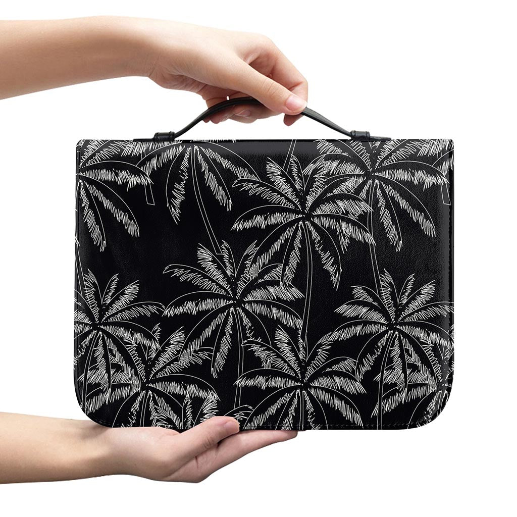 Black White Palm Tree Pattern Print Leather Bible Cover