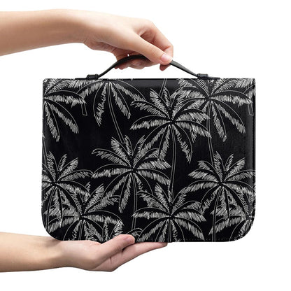 Black White Palm Tree Pattern Print Leather Bible Cover