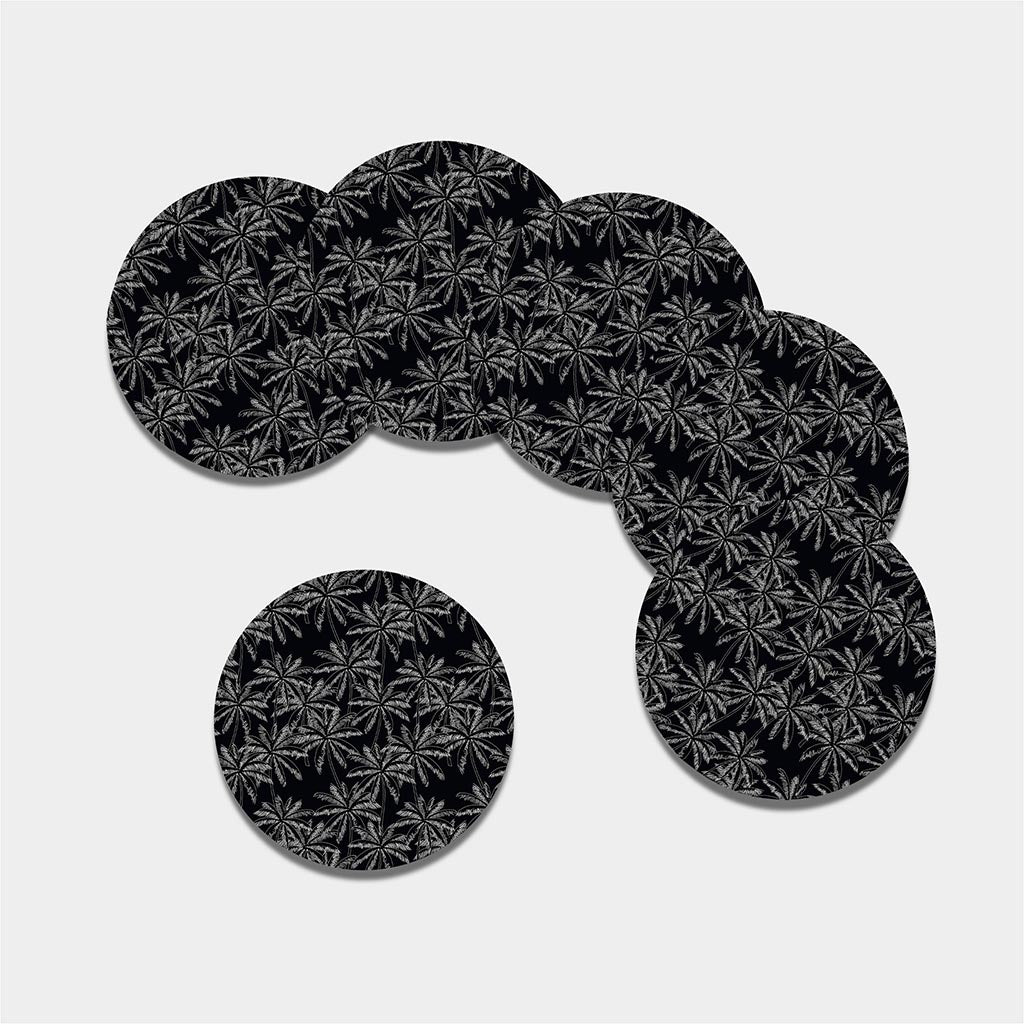 Black White Palm Tree Pattern Print Leather Coaster Set
