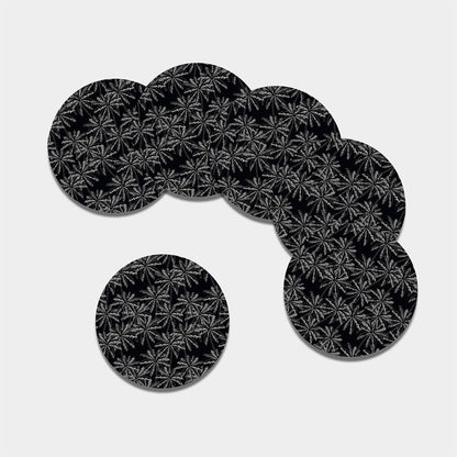 Black White Palm Tree Pattern Print Leather Coaster Set