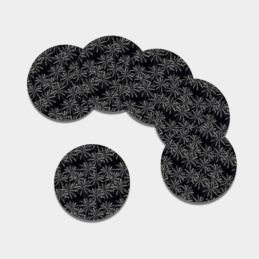 Black White Palm Tree Pattern Print Leather Coaster Set