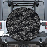 Black White Palm Tree Pattern Print Leather Spare Tire Cover