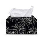 Black White Palm Tree Pattern Print Leather Tissue Box Cover
