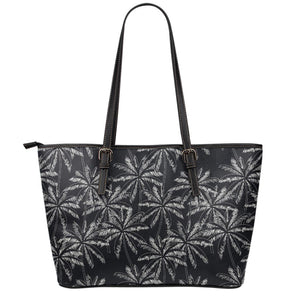 Black White Palm Tree Pattern Print Leather Tote Bag