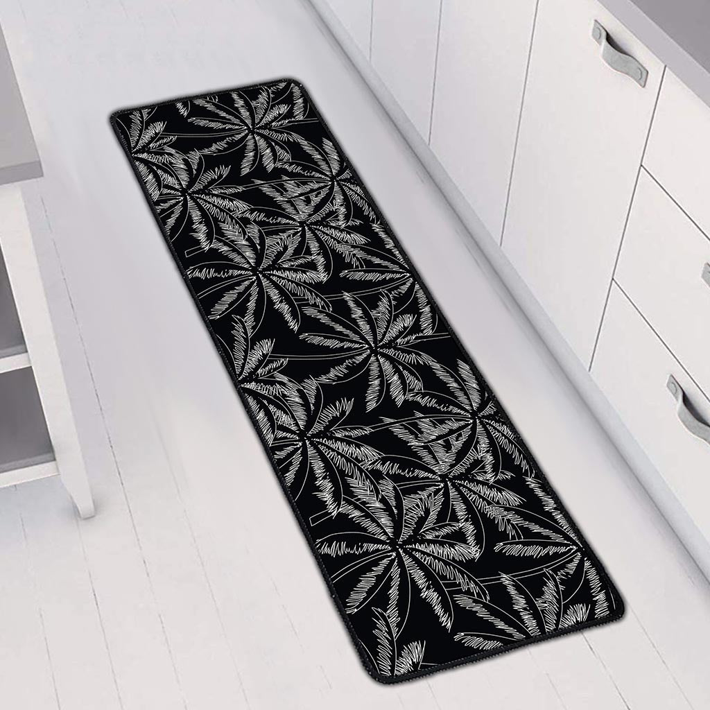 Black White Palm Tree Pattern Print Long Kitchen Mat