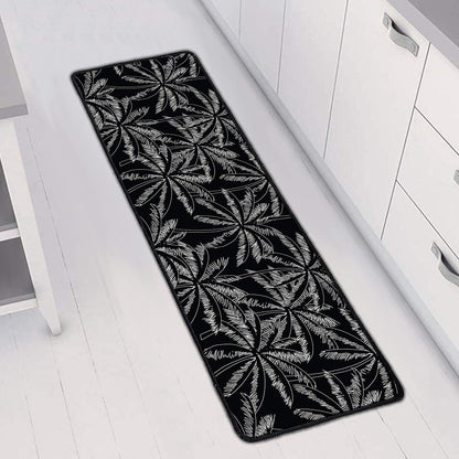Black White Palm Tree Pattern Print Long Kitchen Mat